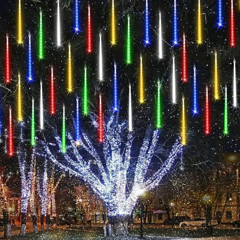 Meteor Shower Rain LED String Lights 8 Tubes Fairy Garlands Tree Christmas Decorations for Outdoor Party Holiday Wedding Lights