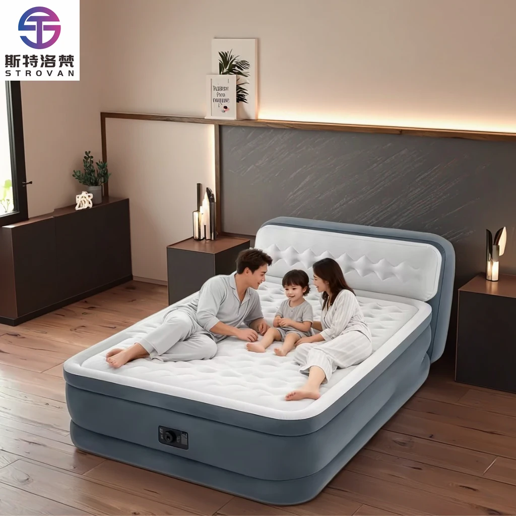 

STLF WJW Thickened Double Airbed with Built-in Electric Pump, Backrest, and Pull-Cord Inflation