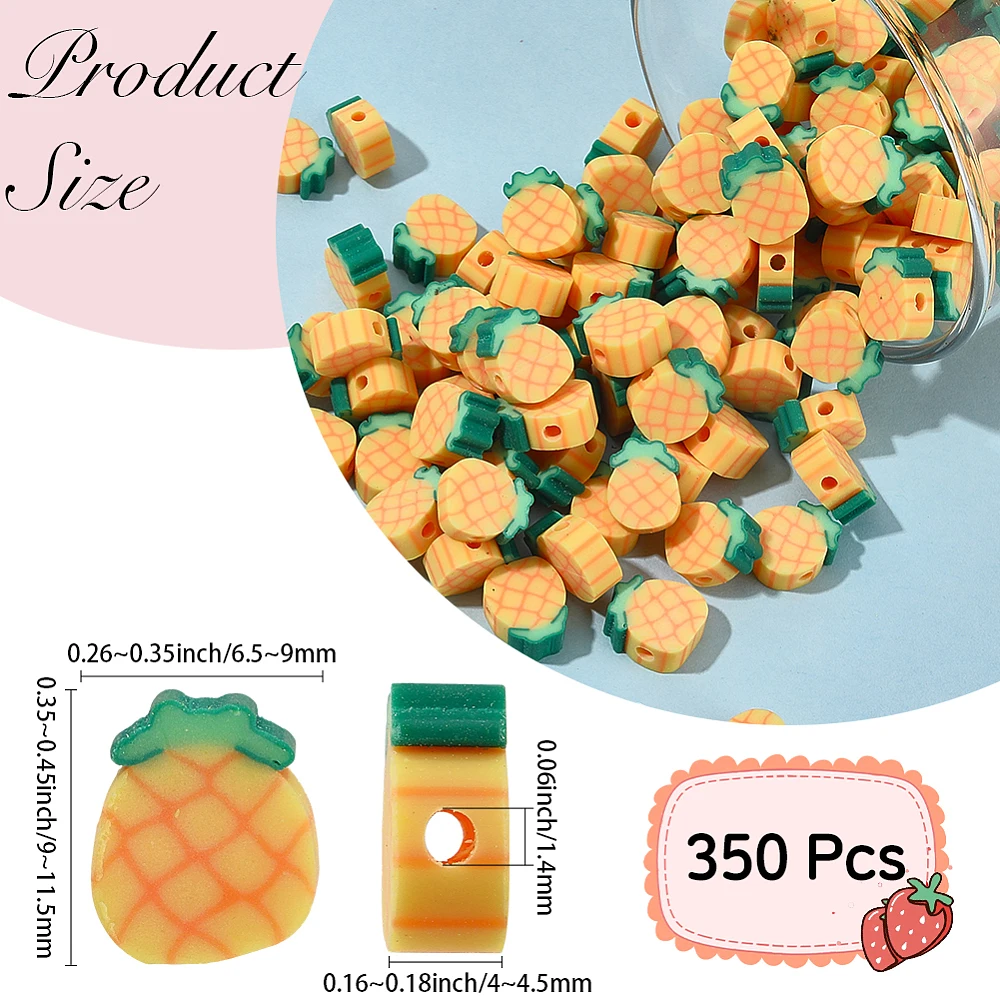 9MM Pineapples Fruit Beads with Holes Polymer Clay Summer Yellow Gold Handemade Tropical Ananas Slice Loose Sapcer Bead Crafts