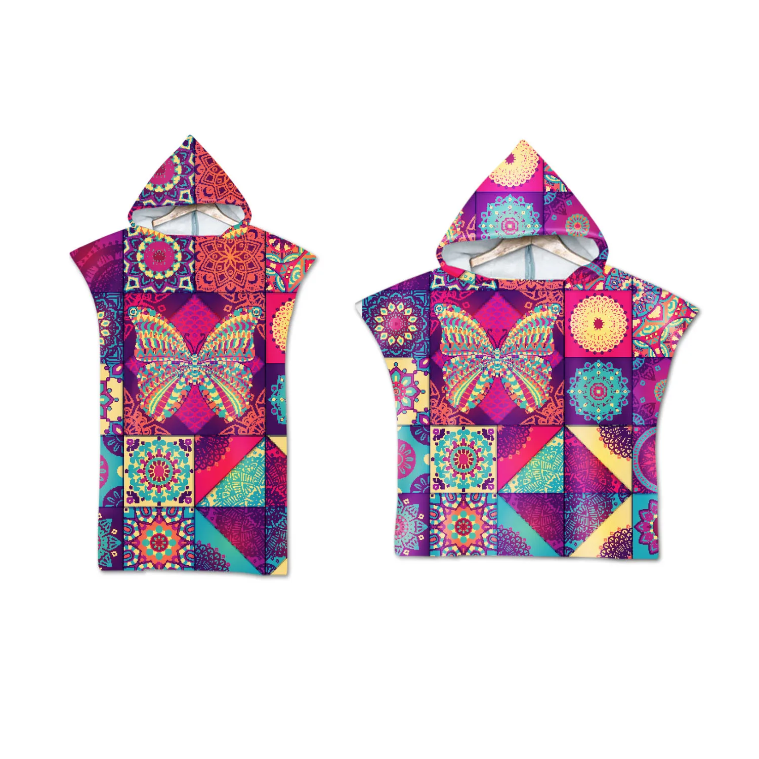 

Unisex Hooded Beach Poncho, Towel Changing Robe, Sauna, Spa, Swim, Surf, Geometric Mandala, Butterfly Gift, Drop Shipping