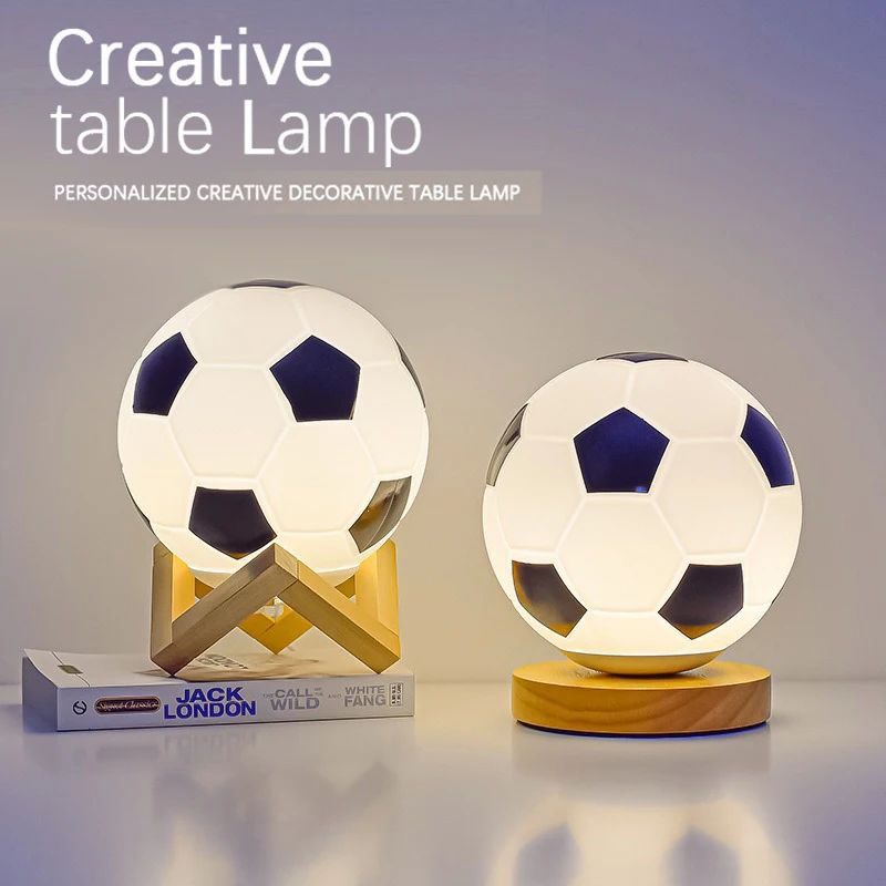 1/2 Pcs Football Night Light 3D Soccer Table Lamp Wooden Stand USB LED Bedside Decoration Illumination kids gifts Soccer Lover