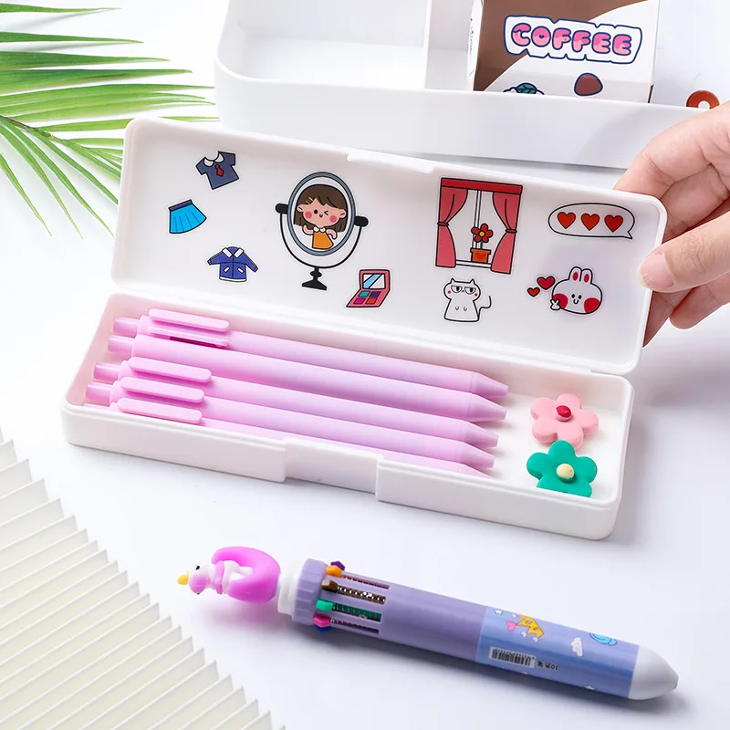 Simple Ins Cartoon Stationery Box Student Frosted Pencil Box Multi-function Storage Large-capacity Storage Box Gift