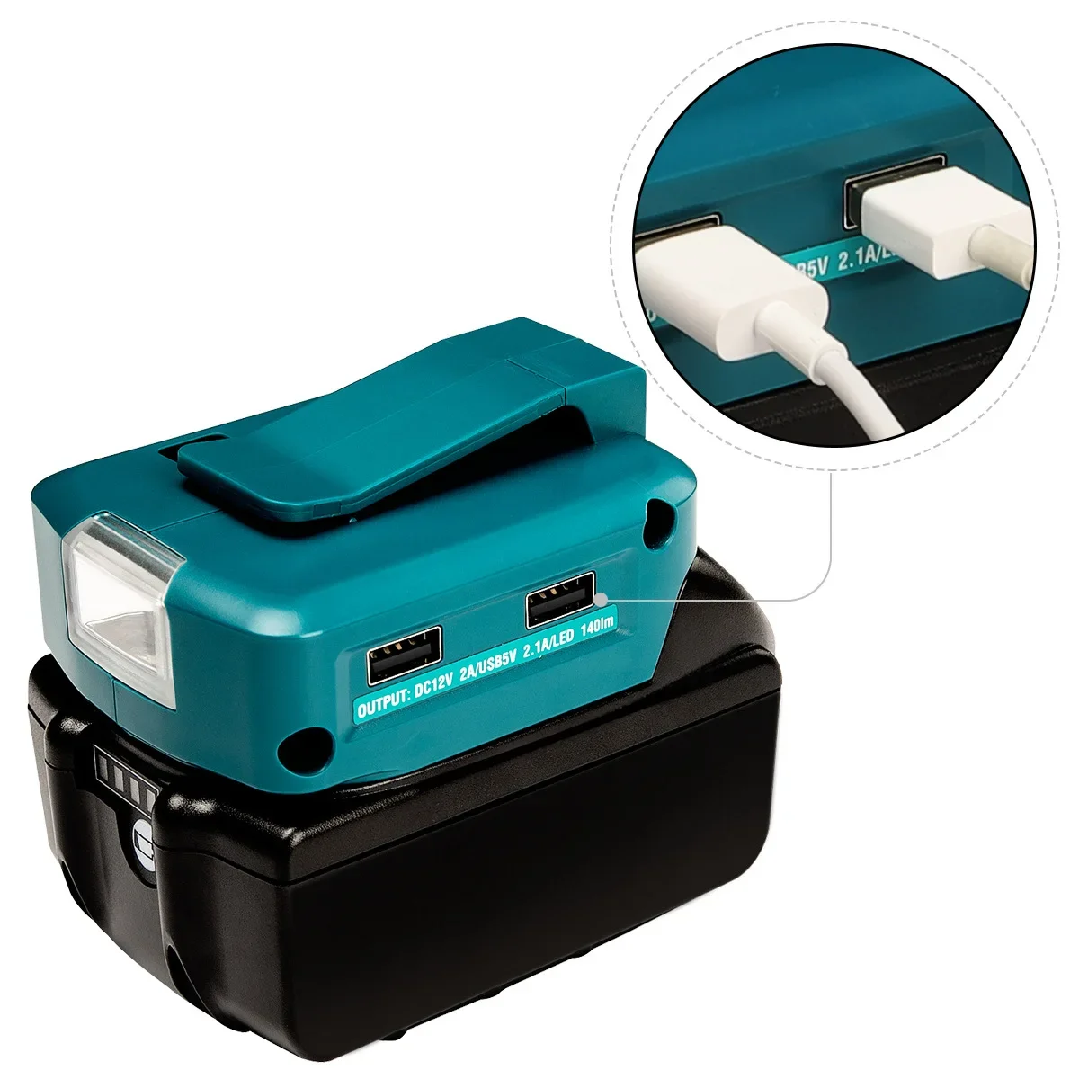 Imagem -04 - Adaptador de Bateria Led Trabalhando Luz Conversor Usb Duplo com Lâmpada Led para Makita Bateria Li-on Bl1830 Bl1430 14.4v 18v