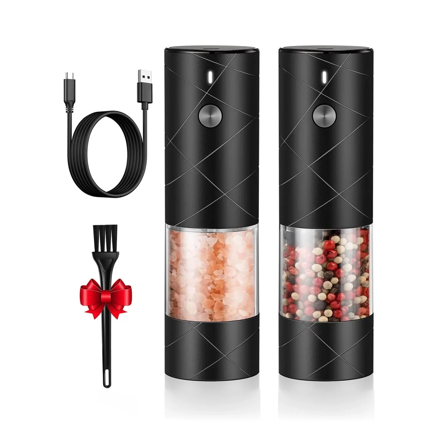 Electric Salt and Pepper Grinder Set USB Rechargeable with Warm LED Light Adjustable Coarseness Salt Pepper Mill Grinder