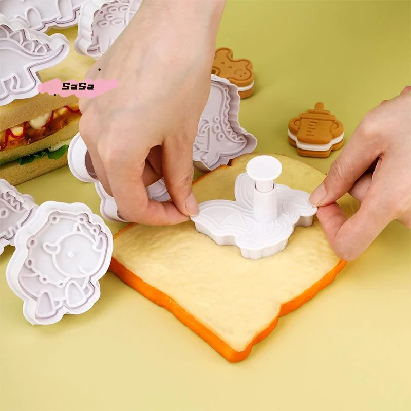 4Pcs/Set Dinosaur Cookie Plunger Cutter Cartoon Baking Mould Animal Shape Cookie Stamp Biscuit Mold Kitchen Baking Tools Set