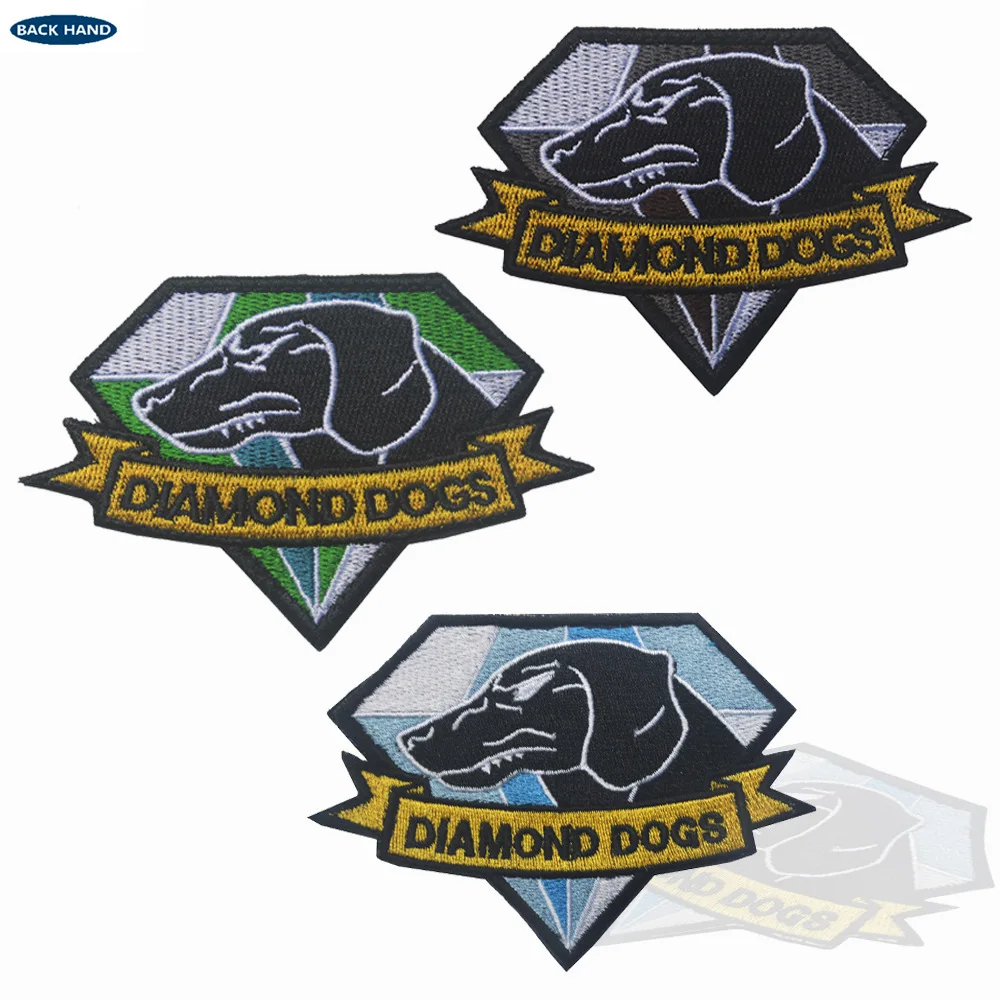 MGS Submerged Dragon 5 Phantom Pain Diamond Dog Badge Magic Patch Armband Embroidery Patches on Clothes Sewing Hook and Ring DIY