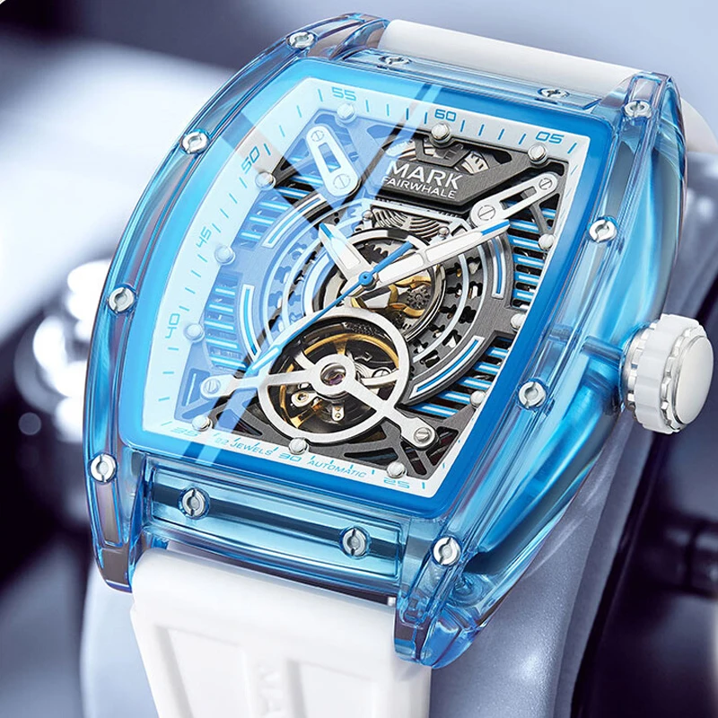 

Mark Fairwhale Military Sport Mechanical Watch for Men Waterproof Automatic Tourbillon Watches Silicone Strap Tonneau Dial Clock