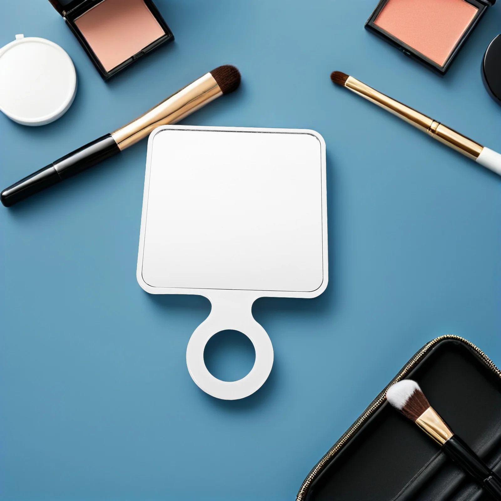 여행용 미니 컴팩트 휴대용 핸드헬드 메이크업 미러 소형 포켓 미러 경량 HD 반사 컴팩트 패들