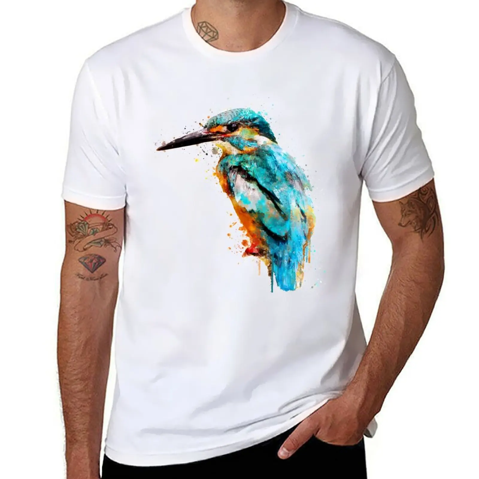 

Dramabite Watercolor kingfisher T-Shirt graphic t shirts for man anime t shirts oversize T-Shirt
