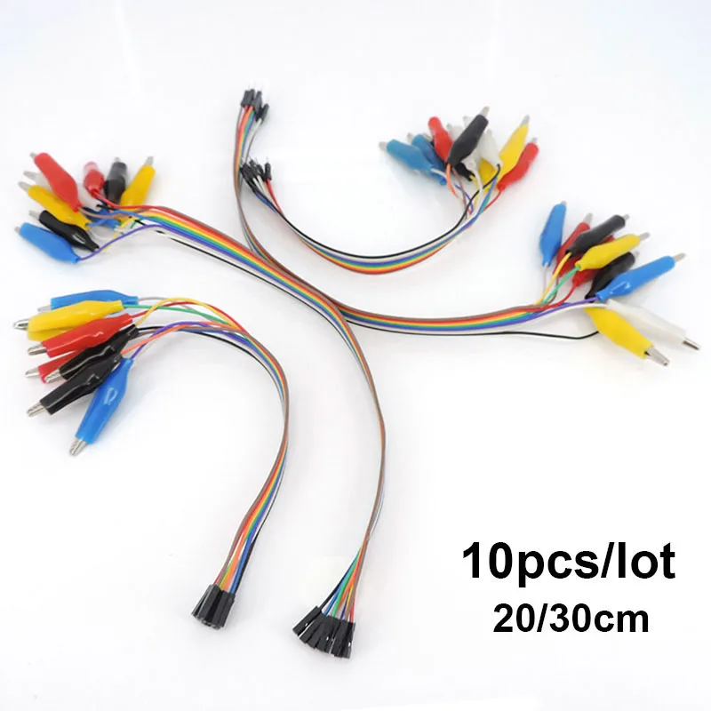 10pcs 20cm 30cm 10pin Alligator Clip to Jumper Wire 10pin Male Crocodile Clip to Female Test Lead cable for Arduino Raspberry p1