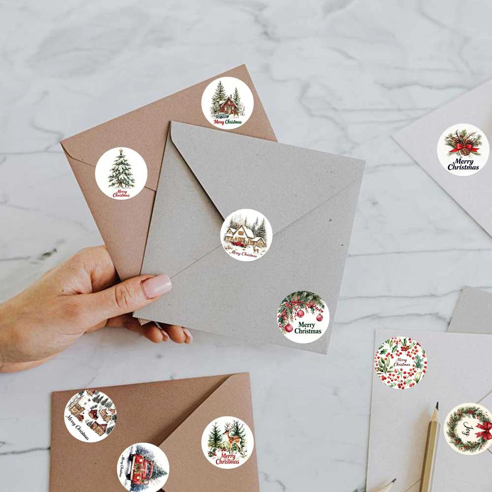 500pcs/roll Aesthetic Merry Christmas Stickers Vintage Graffiti Decals DIY Scrapbook Notebook Phone Cartoon Sealing Sticker Gift