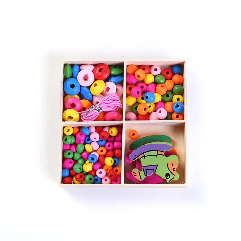1Set Wooden Beads Kit Multicolor Kindergarten Creative Puzzle Wood Beads for Jewelry Making For DIY Children Necklace Bracelet