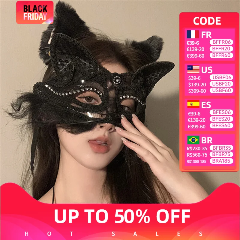 

Christmas Halloween Easter Carnival Masquerade Party Adult Sexy Mask Cat Ear Animal Female Pure Sex Half Face Fun Mask Props