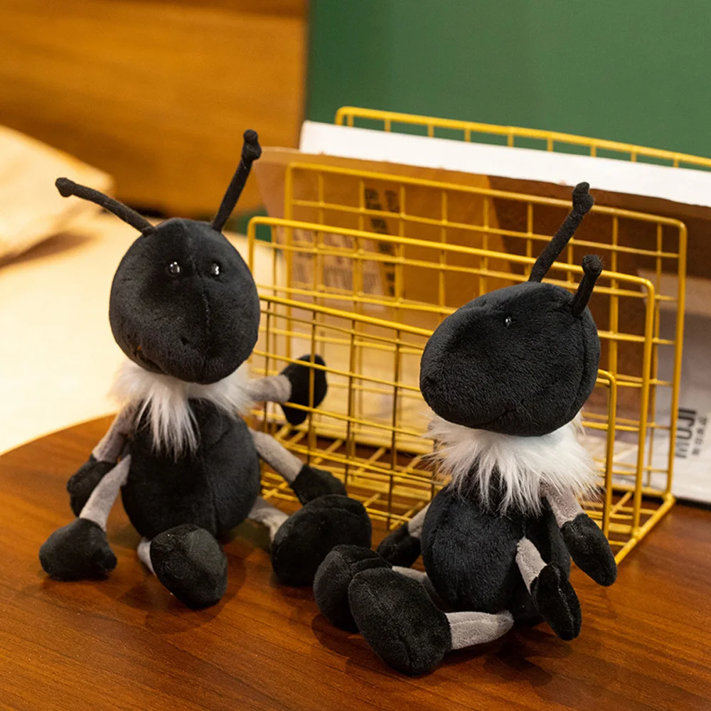 Hot Cozy Black Ant Plush Toys Soft White Fluffy Neck Chest Decor Adorable Simulated Insect Dolls Home Companion Gifts For Girls
