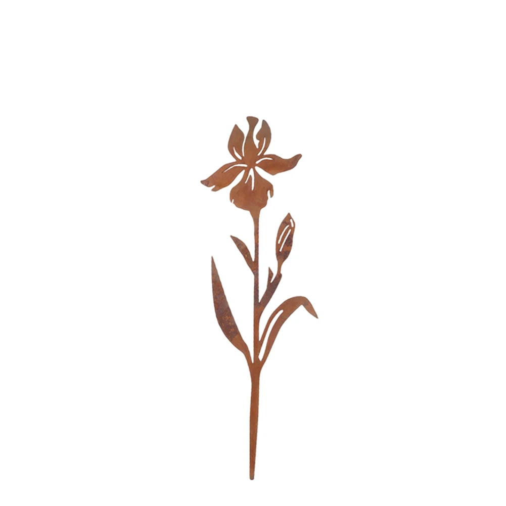 Garden Metal Flower Stake with Weather-Aged Finish for Outdoor Landscaping and Seasonal Garden Accent Integration