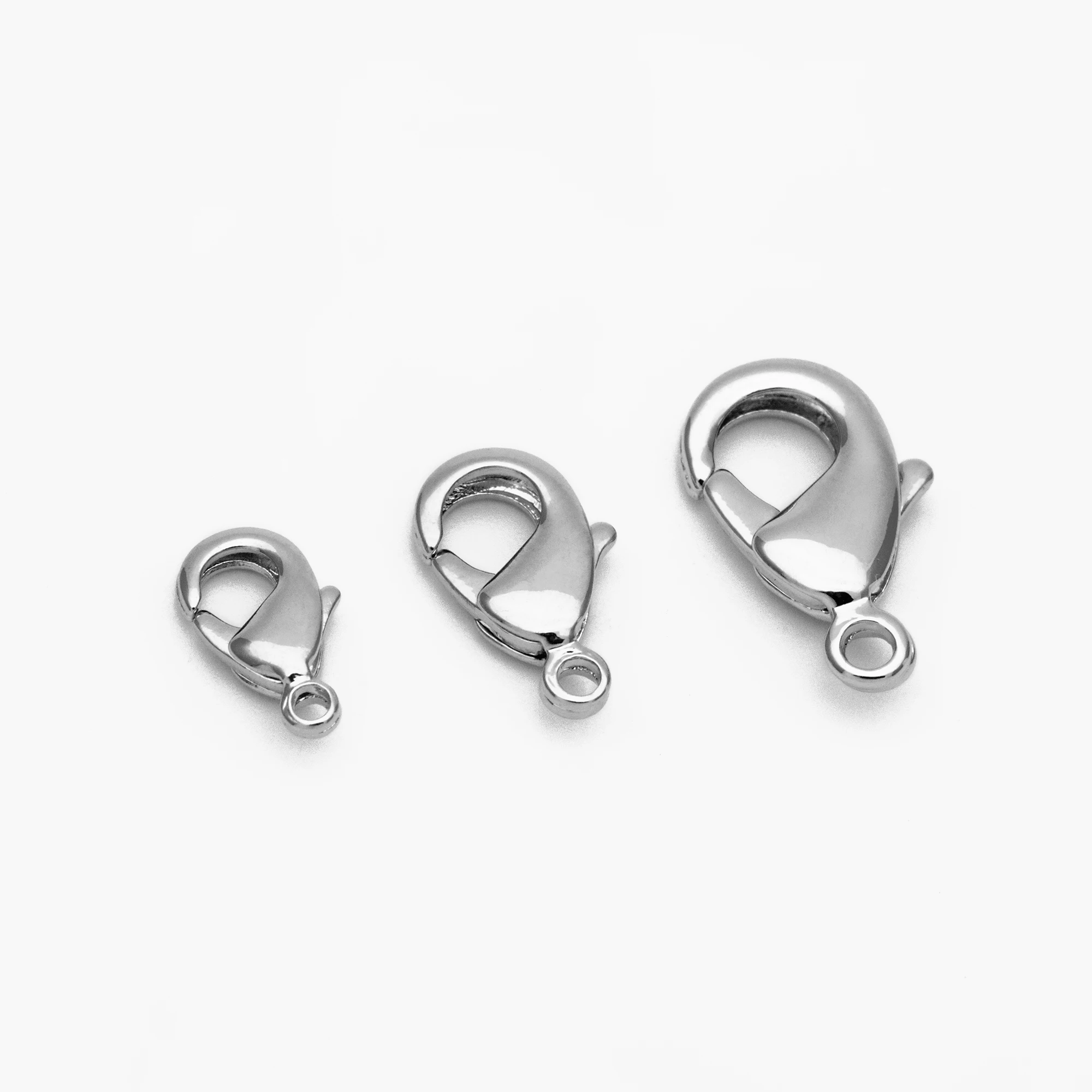 

20pcs Silver Lobster Claw Clasps, 10/ 12/ 15mm Multi Sizes, Rhodium Plated Brass, Necklace Bracelet Connector Clasps (GB-204)