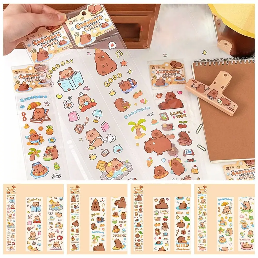 5 unids/bolsa Kawaii Capybara pegatinas transparentes dibujos animados creativos pegatinas de papelería adhesivo PET taza calcomanías decorativas niños