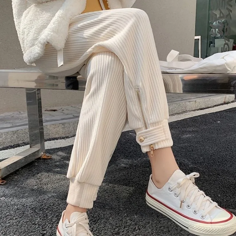 Women Autumn Simplicity Office Lady Loose Solid Color High Waist Appear Thin Straight Ladies Fashion All-match Cropped Pants