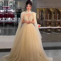 Customized Prom Dresses Classic Elegant High quality Formal Sexy Organza Feather Beading A-line Strapless Long Dresses Fashion