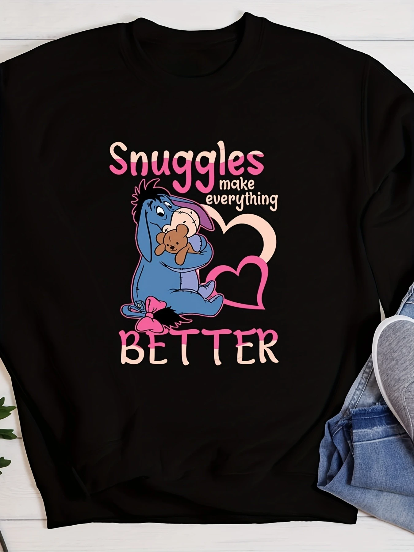 T-shirt taglie forti da donna Estate Nuovo Eeyore Disney Cartoon stampato a maniche corte Tendenza moda Top casual allentato versatile