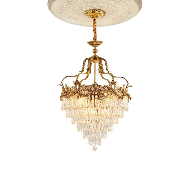 

European all-copper crystal chandelier, light luxury living room and dining room lamp, French retro villa clubhouse