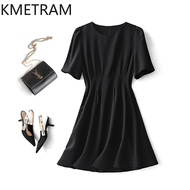 

KMETRAM 2025 Summer Dresses Woman Solid Mid Length Dresses for Woman Clothing Waist Slim Elegant New in Dresses Vestidos Mujer