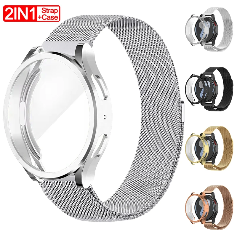 Case+Strap for Samsung Galaxy Watch 7 6 5 4 40/44mm Soft TPU Frame Screen Protector Metal Magnetic Band for Galaxy Watch 40 44mm