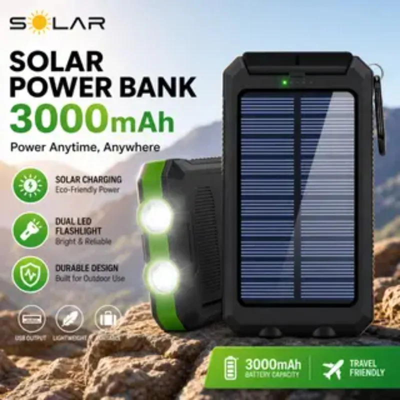 P New 30000mAh Solar Power Bank Portable Charging Poverbank External Battery Charger Strong Light LDE Light for All Smartphones