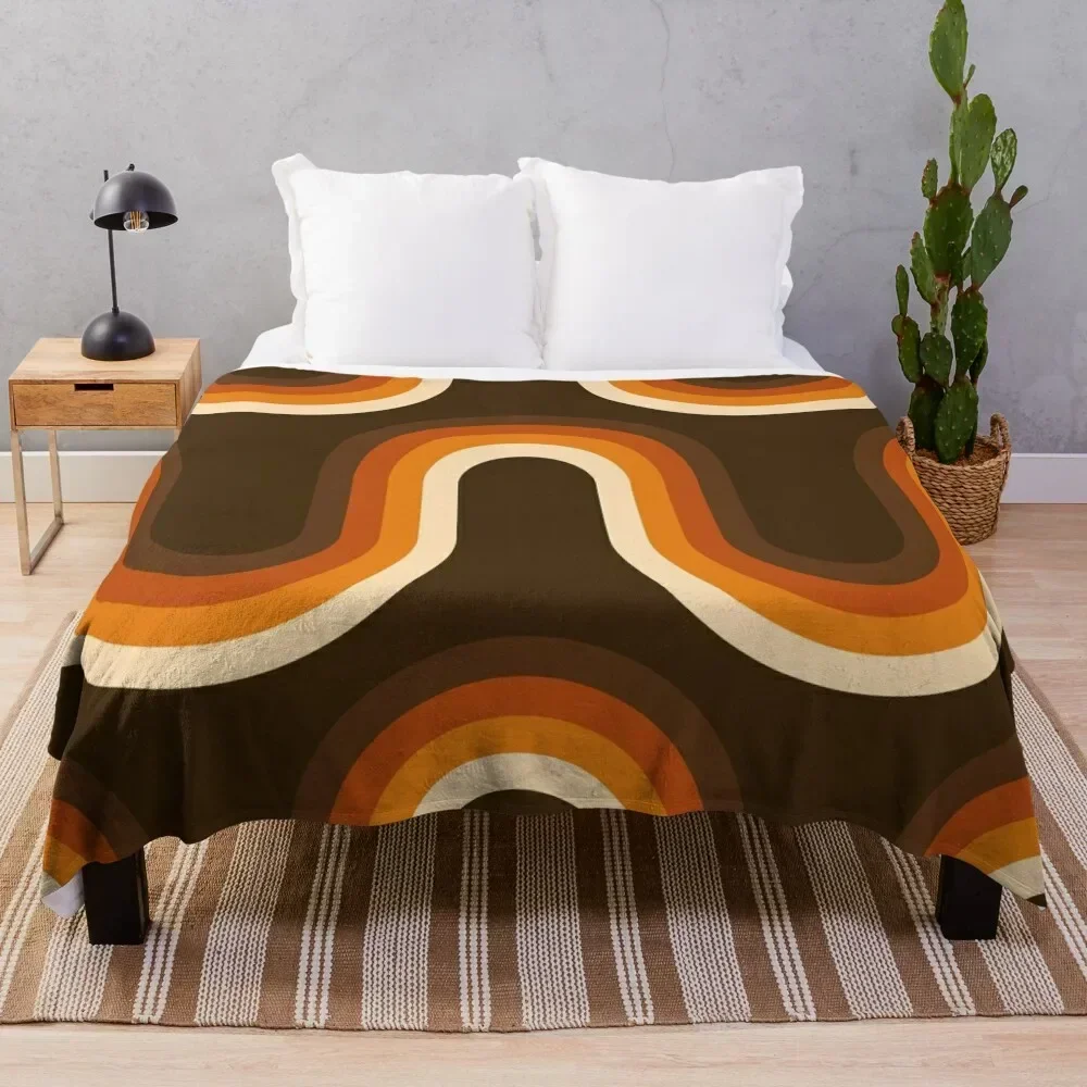 

70s Pattern Orange and Brown Waves Throw Blanket Versatile Cozy Throw Blanket for All Occasions