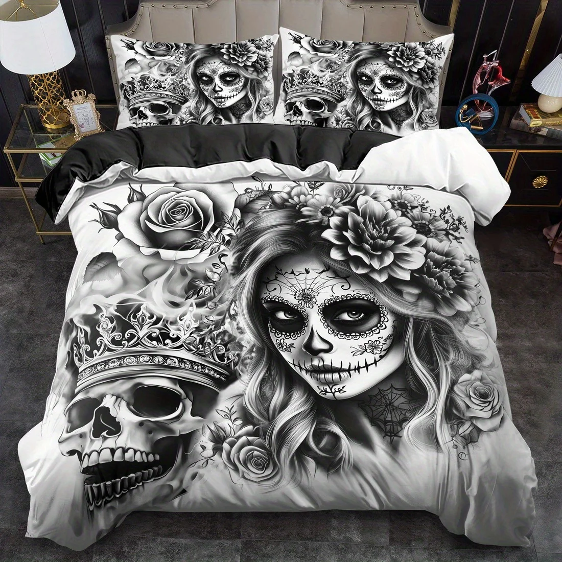 2026 2/3pcs Quilt Cover Set, Gothic Rose Valentine'S Day Print Duvet Cover Set, King And Queen Style Bedding Set, Polyester