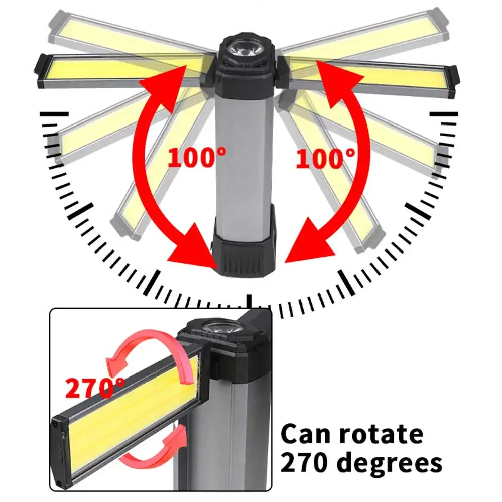 Folding 30W XHP50 COB LED Camping Emergency Flashlight & Tripod 6000mA 4000mA USB-C Work Light 270° Magnet Inspection Lamp