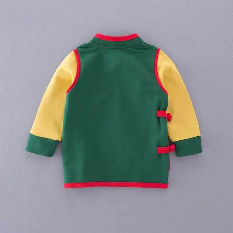 Baby Boy T-shirt Girls Coat Green Orange Chinese style Long Sleeve T-shirt Baby Spring Autumn Clothes E18211