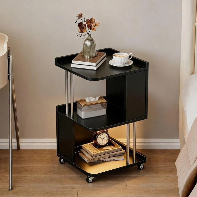 Movable and storable storage on wheels, bedside cart, narrow-edge table