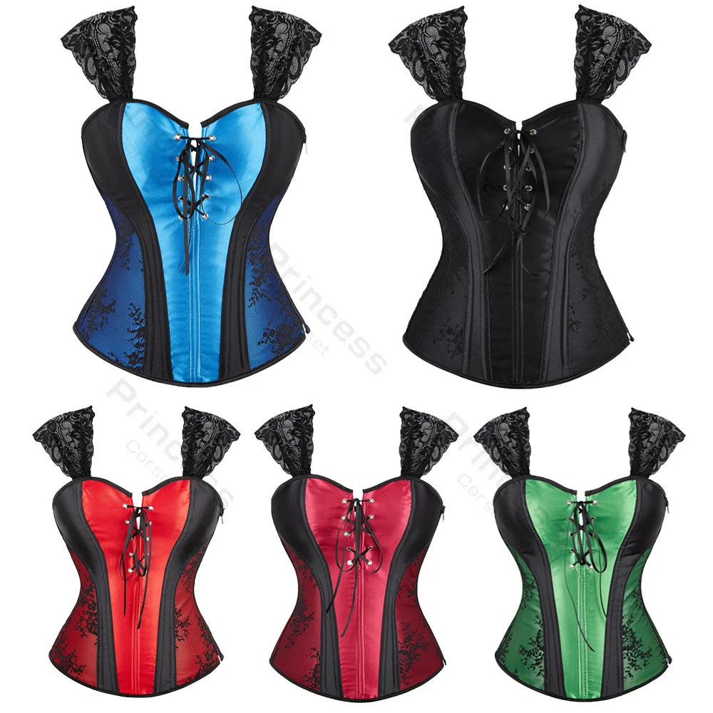 Women's Corset with Straps Gothic Bustier Vest Black Lace-up Corset Crop Top Zipper Vintage Corsets  XS-7XL Plus Size Red