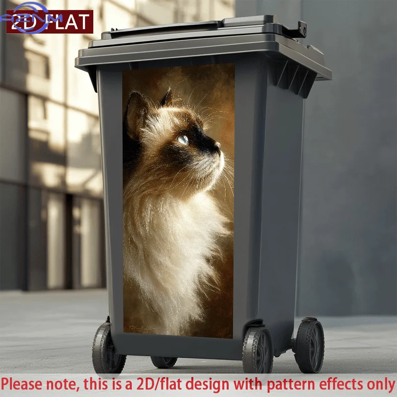 Self-Adhesive PVC Sticker Featuring a 2D/Flat Portrait of a Ragdoll Cat, Designed for Use on Trash Cans And Walls. This Waterp