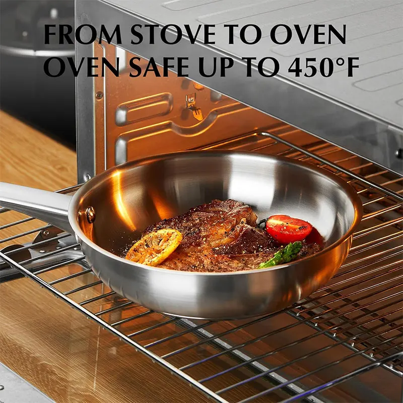 مقلاة صغيرة 8 بوصة مقلاة من الفولاذ المقاوم للصدأ مع قاعدة ثلاثية الطبقات مقلاة عجة البيض الاحترافية تجهيزات المطابخ آمنة للاستخدام في غسالة الأطباق