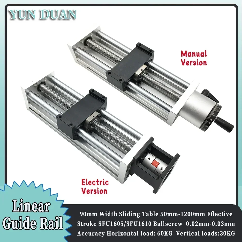 90mm Width Linear Guide Rail Electric Or Handwheel Sliding Table SFU1605/1610 BallScrew 50-1200mm Linear Actuator XYZ Axis CNC