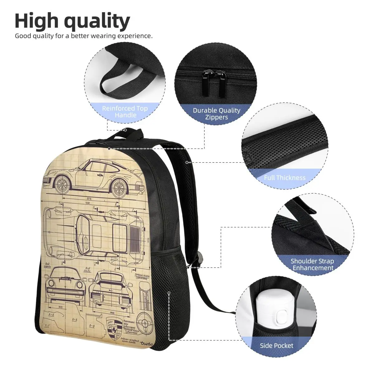 911 930 Blueprint Mochila para estudiantes Mochila escolar Mochila de viaje para senderismo para hombres y mujeres Mochila de moda Bolsos de hombro