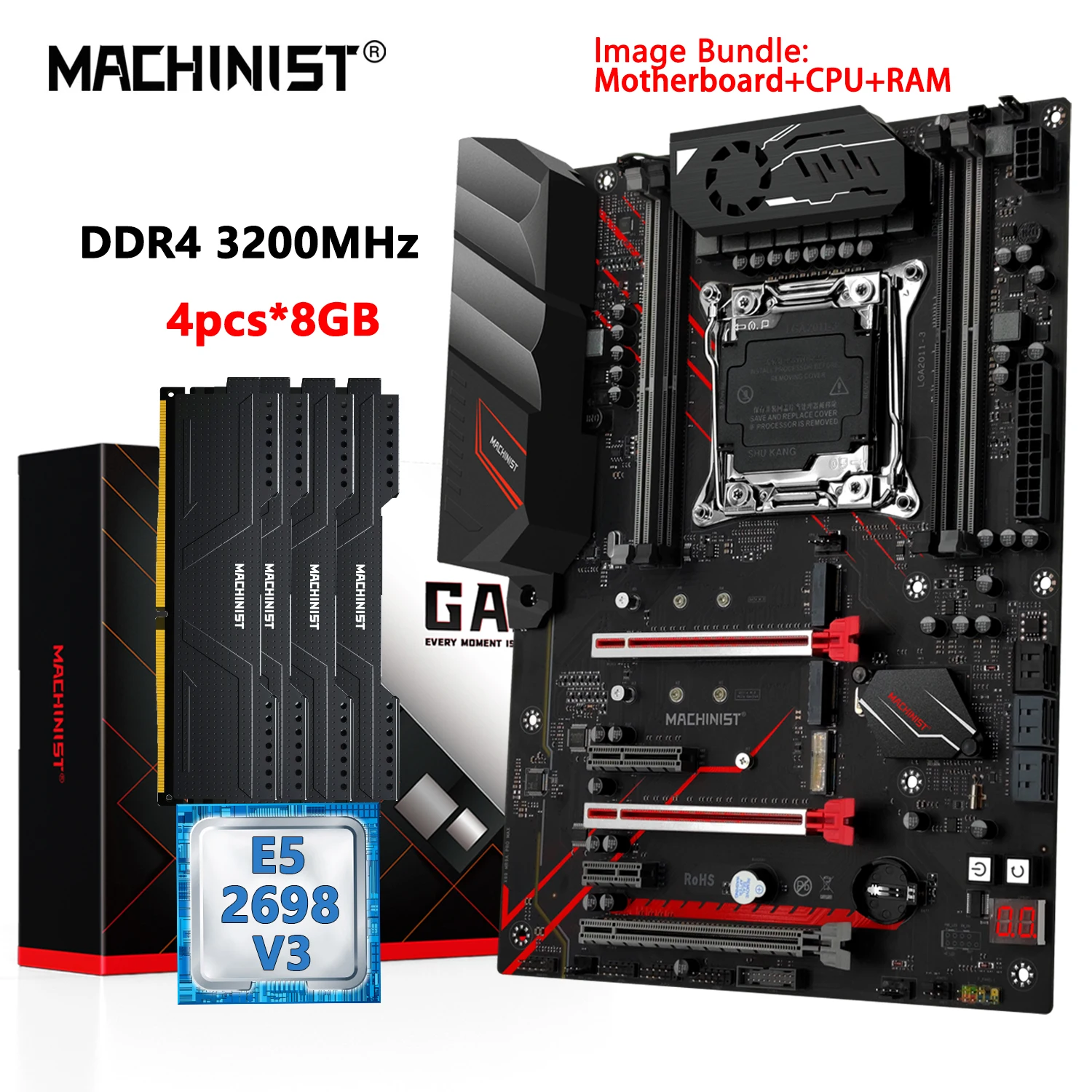 

MACHINIST X99 комплект материнской платы LGA2011-3 Xeon E5 2698 V3 CPU DDR4 4*8 ГБ 3200 МГц оперативная память SSD NVME M.2 usb3.0 MR9A PRO MAX