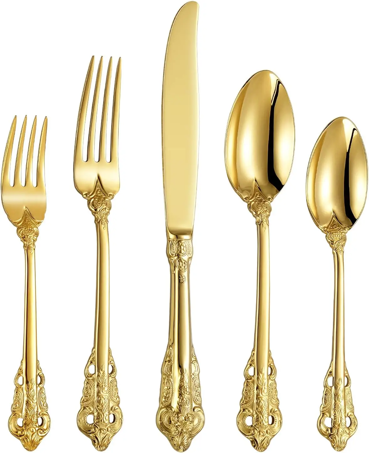 

20-Piece Gold Accent Flatware Set, Service for 4, 18/10 Stainless Steel, Dishwasher Safe