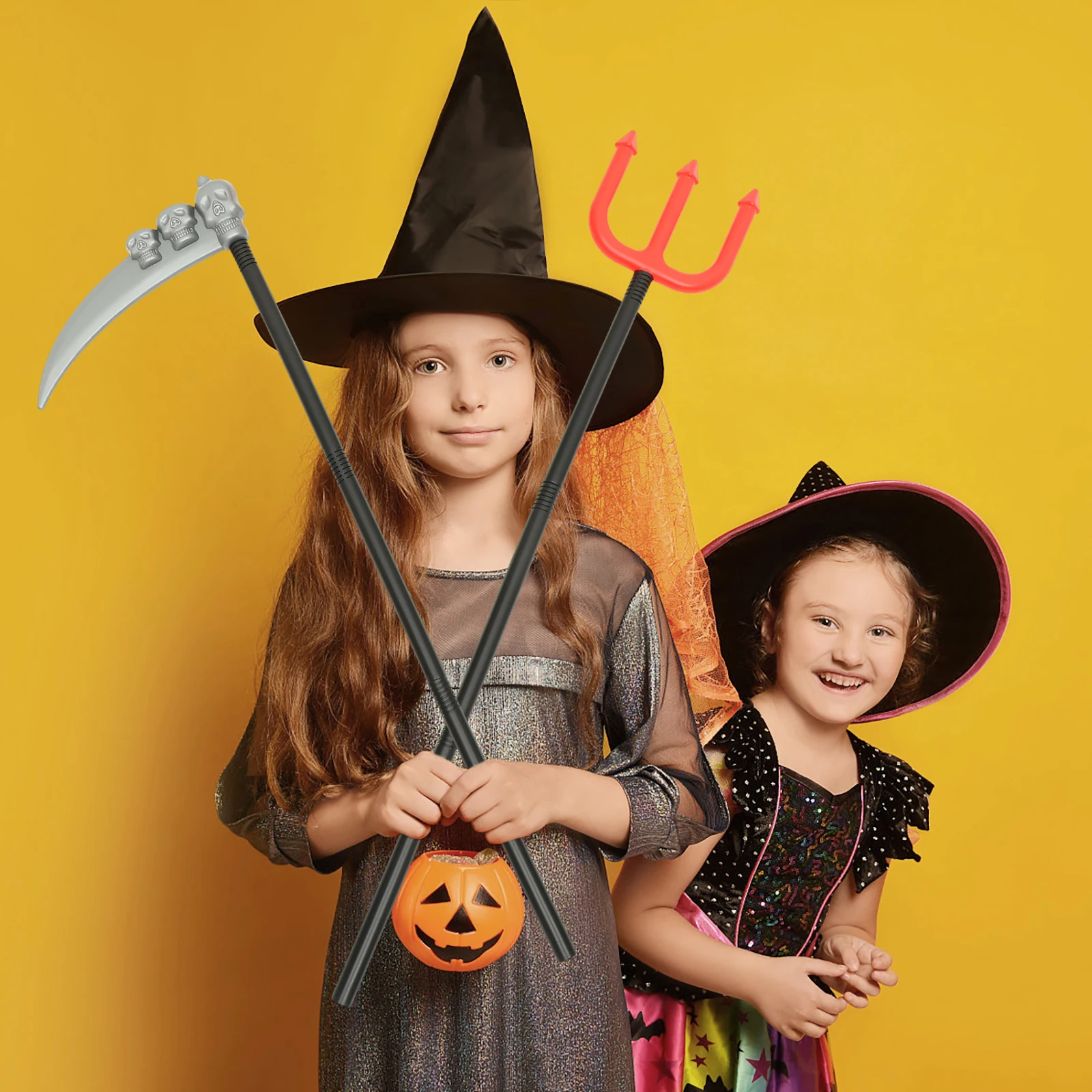 

2pcs Halloween Three-Fork Scepter Toy Decorative Cane Prop Costume Accessory Party Cosplay Ornament Walking Staff Supplies