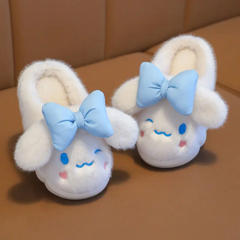 

New Sanrio Slippers Cinnamoroll Cute Cartoon Child Girl Home Fluffy Slippers Autumn and Winter Thick Sole Non-slip for Children