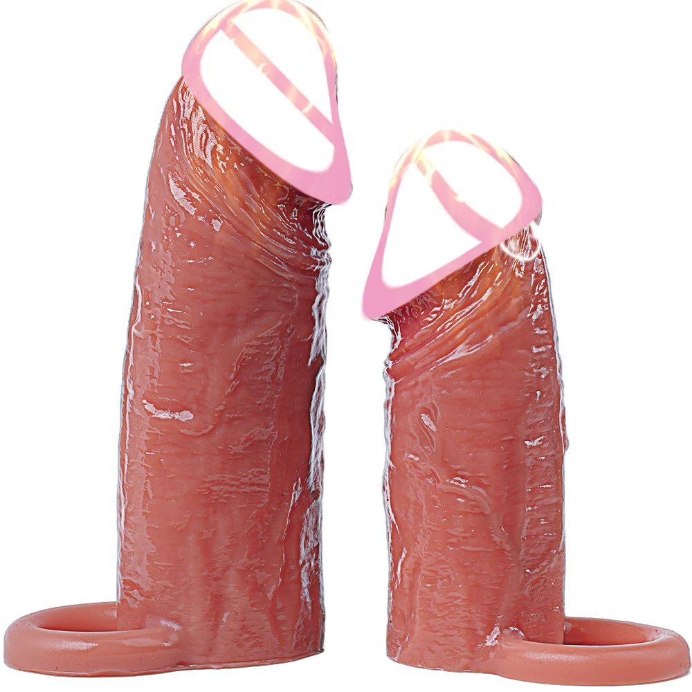Male Realistic Penis Sleeve Sex Toy Penis Extension Sleeve with Cock Ring Silicone Penis Enlarger Sleeve Small Penis Sheath
