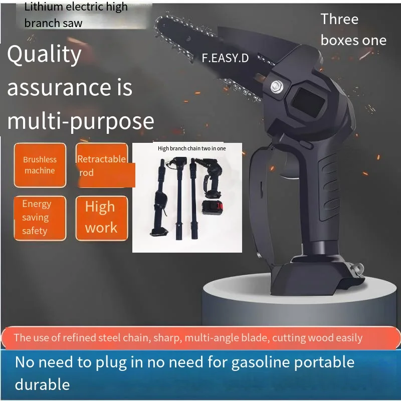 

High branch handheld mini electric chain saw lithium electric single hand saw pruning wood saw garden tool 025