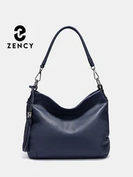 Zency Elegant Leather Bag For Women 100% Cowhide Leather Shoulder Bag Handbag Crossbody Bag Large Capacity Tassel Hobo Bags