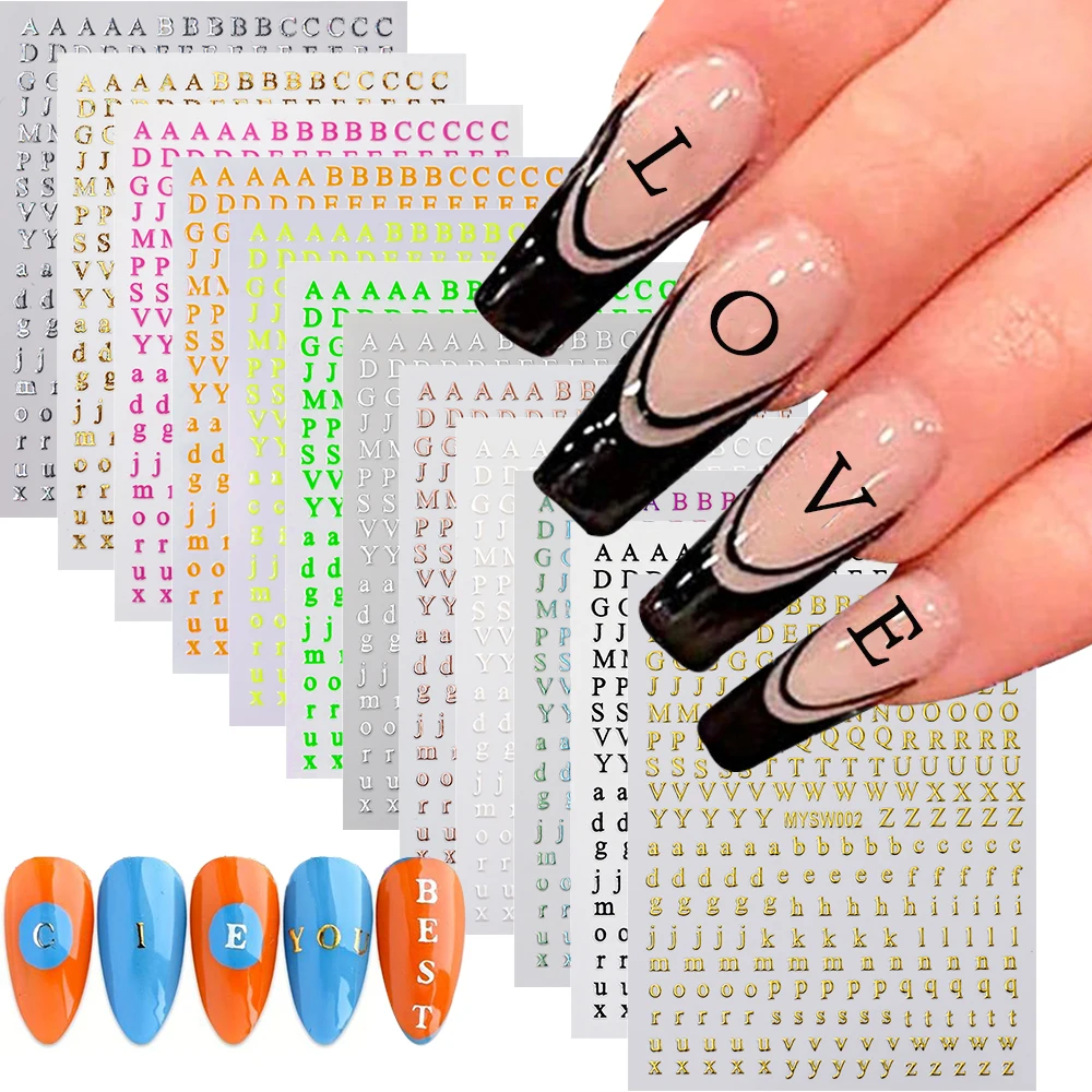 1pc English Alphabet Nail Sticker 3D Small 26 Alphabet Roman Letter Number Adhesive Decals For Nail Tips Slider Decorations