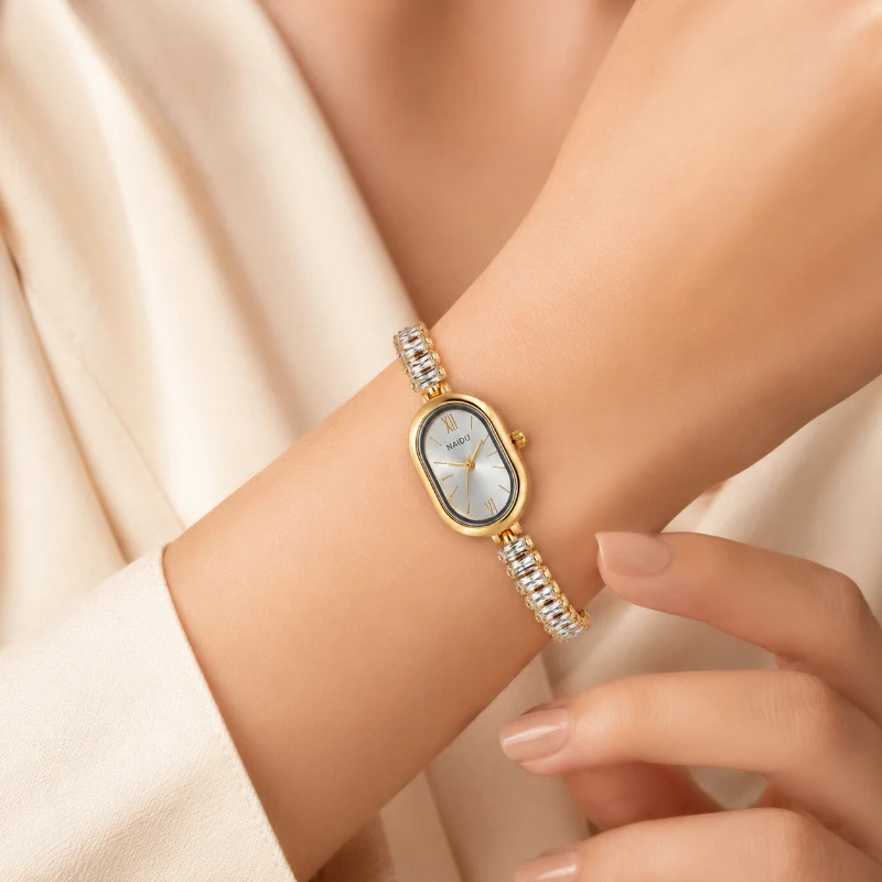 Elegant Rhinestone Bracelet Women Watch Simple Oval Dial Ladies Quartz Watches Luxury Wristwatches for Woman Clock Gift Reloj