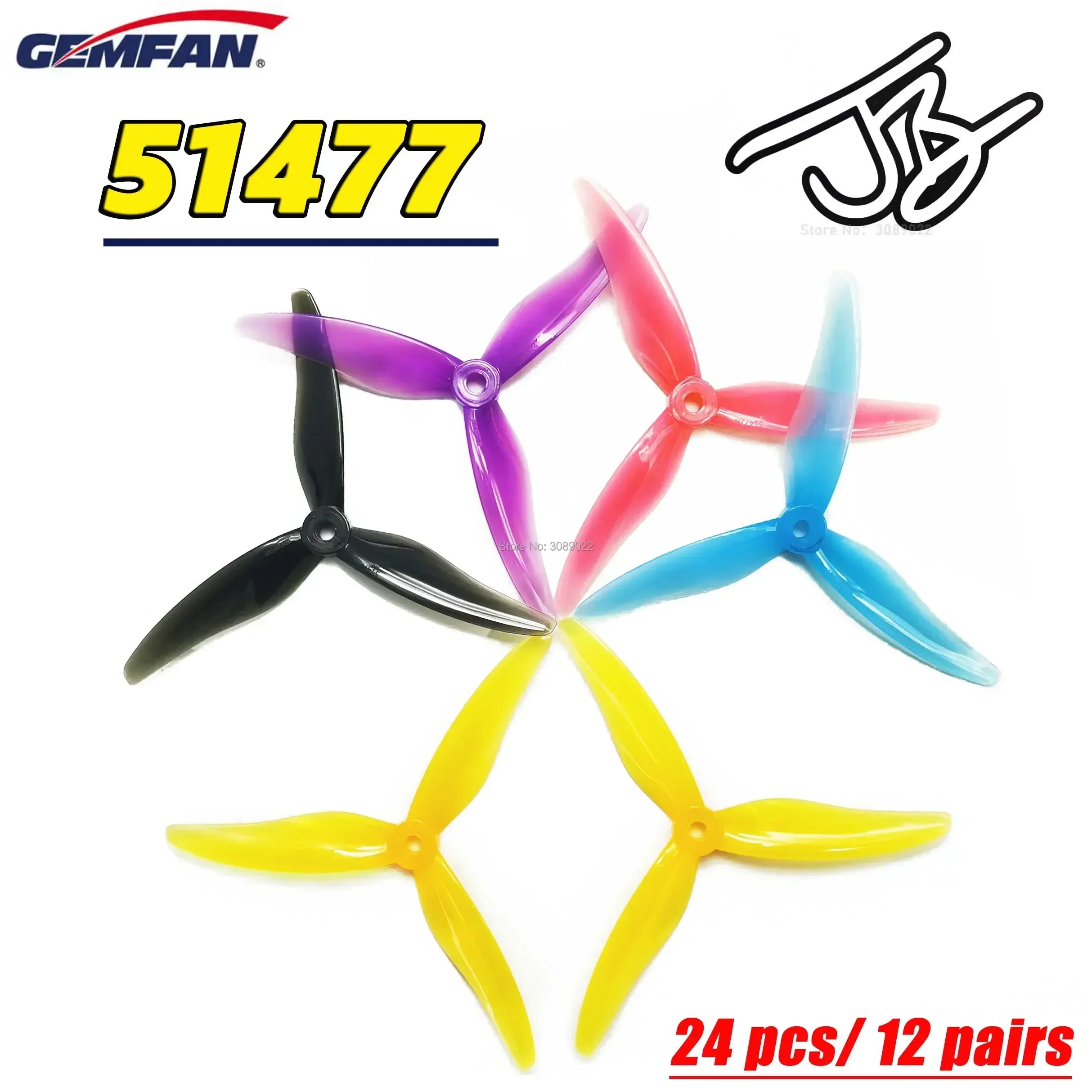 24 pcs/ 12 pairs Gemfan 51477 5inch 3 blade/ tri-blade Propeller Props CW CCW Brushless motor FPV Propeller for FPV Racing drone