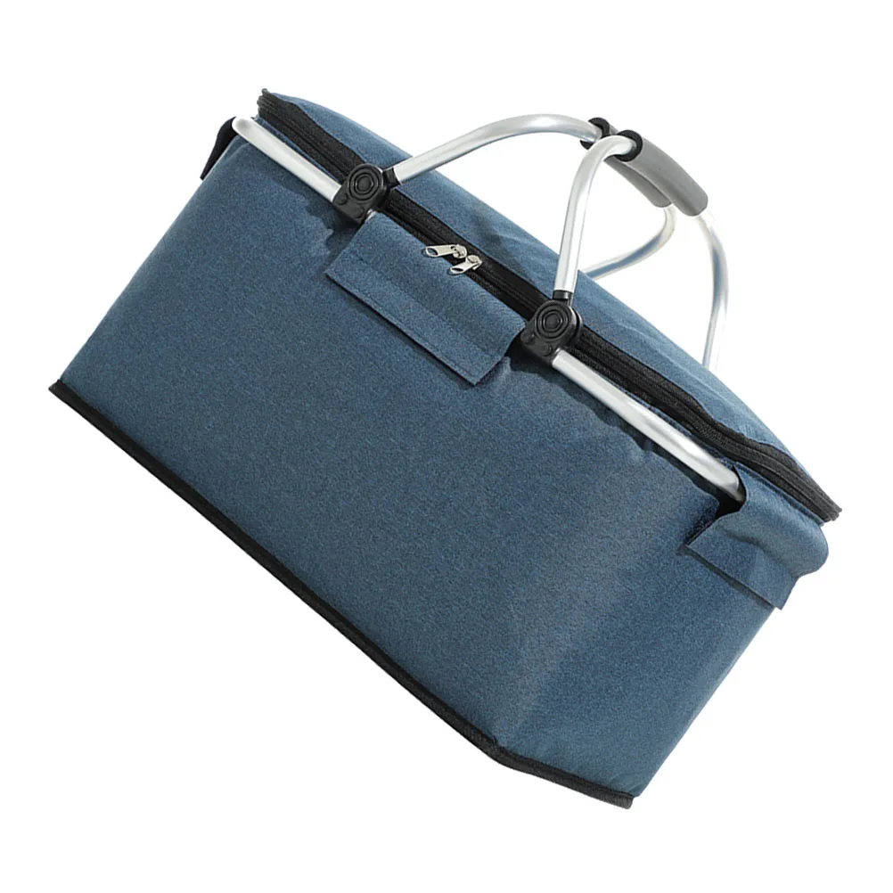 

Folding Insulated Picnic Basket Cooler Bag High Capacity Aluminum Frame Oxford Cloth Foldable Market Basket Storage