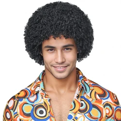 12 inch short roll explosive head hip-hop disco retro men's synthetic wig suitable for holiday parties, Halloween ball costumes